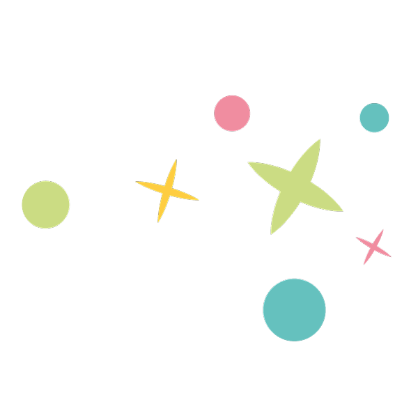 Éléments étoilés et points colorés du logo d'Enfance et Merveilles, Montessori, Art Thérapie, Bien-être, Signes avec Bébé